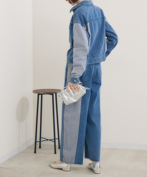 Paradise Picnic（パラダイスピクニック）の「CYAN　ツイードコンビワイドデニム（デニムパンツ・レディース・ネイビー/ブルー/アイボリー・SMALL/MEDIUM）」の14枚目の写真