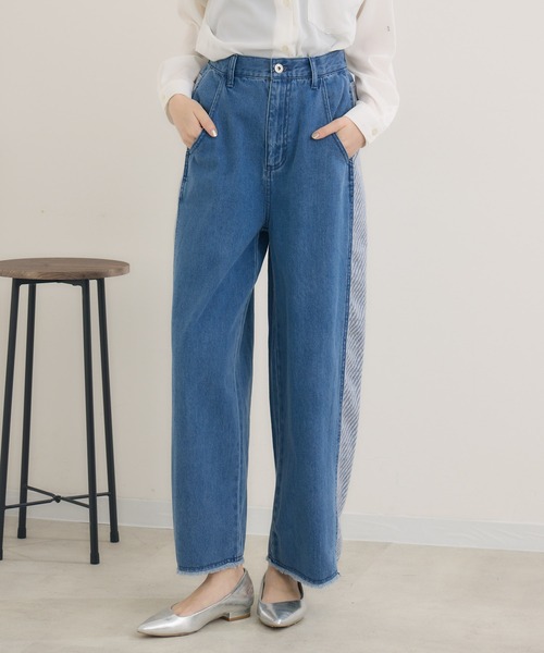 Paradise Picnic（パラダイスピクニック）の「CYAN　ツイードコンビワイドデニム（デニムパンツ・レディース・ネイビー/ブルー/アイボリー・SMALL/MEDIUM）」の13枚目の写真