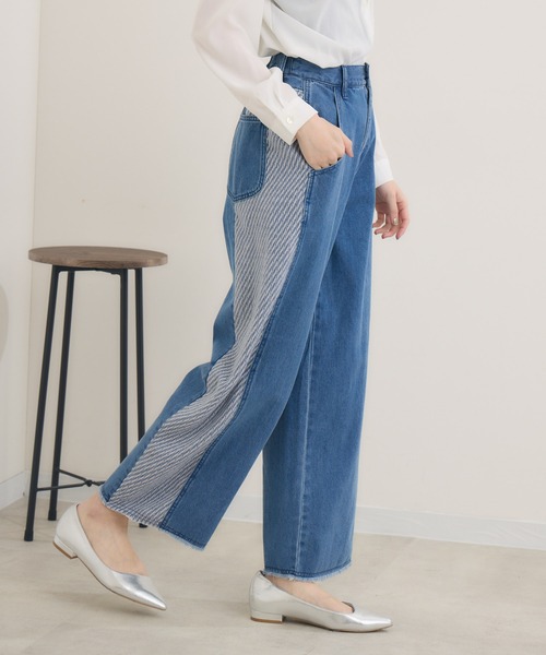 Paradise Picnic（パラダイスピクニック）の「CYAN　ツイードコンビワイドデニム（デニムパンツ・レディース・ネイビー/ブルー/アイボリー・SMALL/MEDIUM）」の11枚目の写真