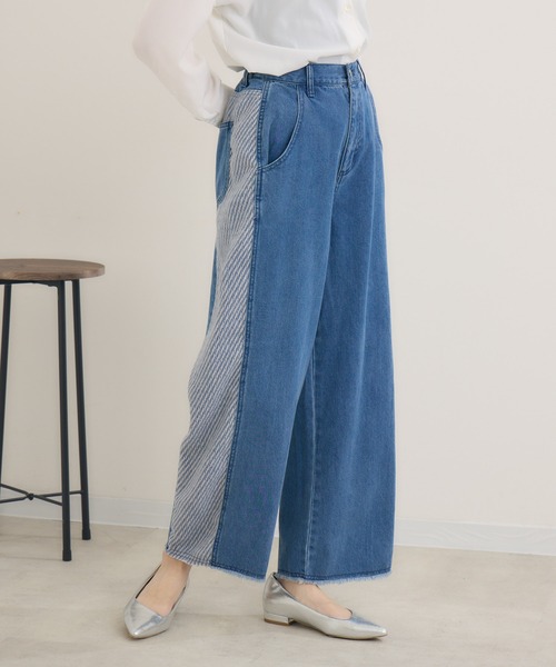 Paradise Picnic（パラダイスピクニック）の「CYAN　ツイードコンビワイドデニム（デニムパンツ・レディース・ネイビー/ブルー/アイボリー・SMALL/MEDIUM）」の10枚目の写真