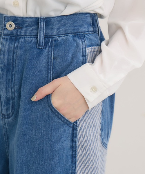 Paradise Picnic（パラダイスピクニック）の「CYAN　ツイードコンビワイドデニム（デニムパンツ・レディース・ネイビー/ブルー/アイボリー・SMALL/MEDIUM）」の6枚目の写真