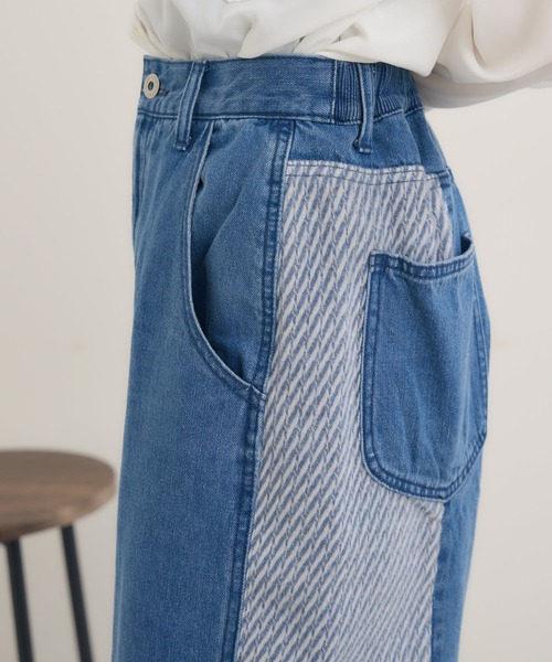 Paradise Picnic（パラダイスピクニック）の「CYAN　ツイードコンビワイドデニム（デニムパンツ・レディース・ネイビー/ブルー/アイボリー・SMALL/MEDIUM）」の5枚目の写真