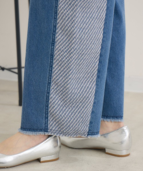 Paradise Picnic（パラダイスピクニック）の「CYAN　ツイードコンビワイドデニム（デニムパンツ・レディース・ネイビー/ブルー/アイボリー・SMALL/MEDIUM）」の4枚目の写真