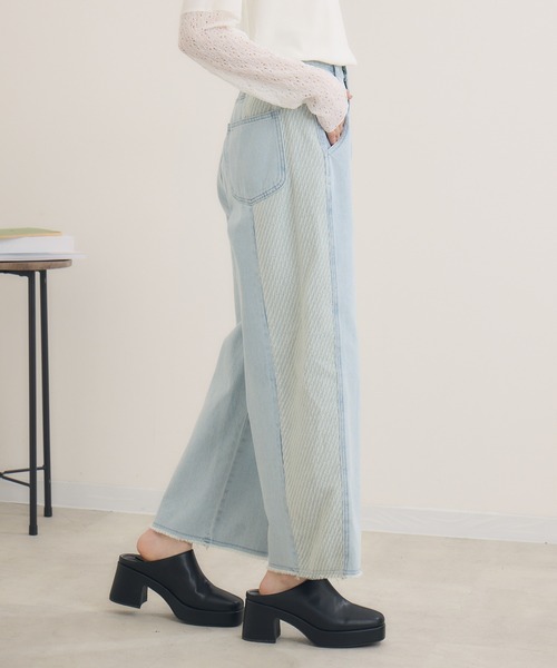Paradise Picnic（パラダイスピクニック）の「CYAN　ツイードコンビワイドデニム（デニムパンツ・レディース・ネイビー/ブルー/アイボリー・SMALL/MEDIUM）」の21枚目の写真