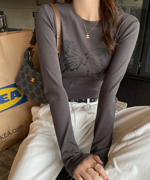 SHEPP(シープ)の「バタフライプリントピチタイトロンT(Tシャツ/カットソー・レディース・ホワイト/ダークグレー/ブラック/カーキ/グレー・M/L)」の20枚目の写真