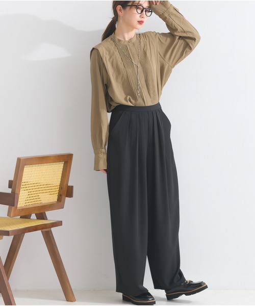 OandI（オーアンドアイ）の「エステルスムースタックカーブパンツ（その他パンツ・レディース・グレイッシュベージュ/ブラック・FREE）」の4枚目の写真