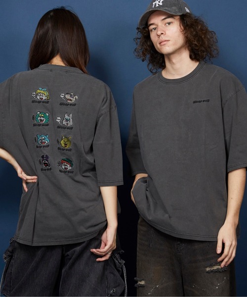 unrelaxing(アンリラクシング)の「オーバーサイズ 刺繍 Tシャツ 綿100% /embroidery oversize T-shirt(Tシャツ/カットソー・メンズ・ホワイト/ブラック/ブラックミックス/その他2/その他13/ブラック系その他5・SMALL/MEDIUM/LARGE/X-LARGE)」の5枚目の写真