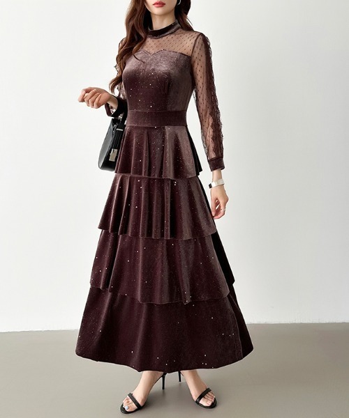 セール】【カラー×サイズ展開あり】 ベロアワンピース ラメ