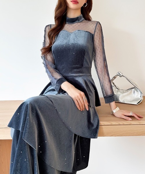 【新品】EMPORIO ARMANI ベロア長袖ワンピース　ドレス 46 ARMANI EXCHANGE 「ARMANI EXCHANGE」 長袖ワンピース MEDIUM