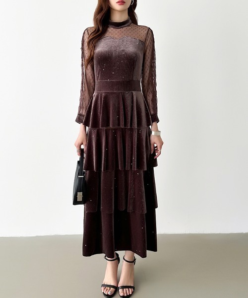 未使用級✨パメオポーズ OdileDress ベロアワンピース レース付 セール】【カラー×サイズ展開あり】 ベロアワンピース ラメ