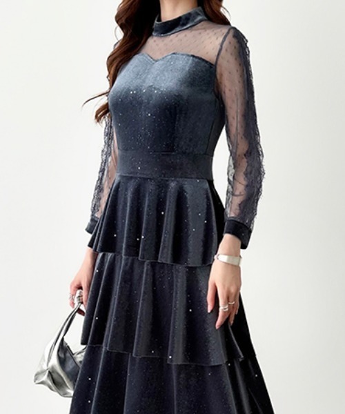 セール】【カラー×サイズ展開あり】 ベロアワンピース ラメ