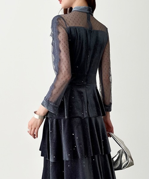 未使用級✨パメオポーズ OdileDress ベロアワンピース レース付 Starry ワンピース レースエプロンベロアワンピース : ZOZOTOWN