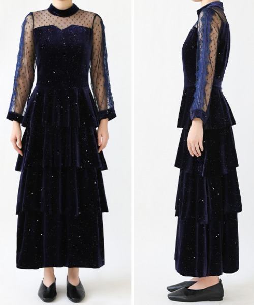 セール】煌めくラメとベロアのグロウドレス ベロアパーティードレス