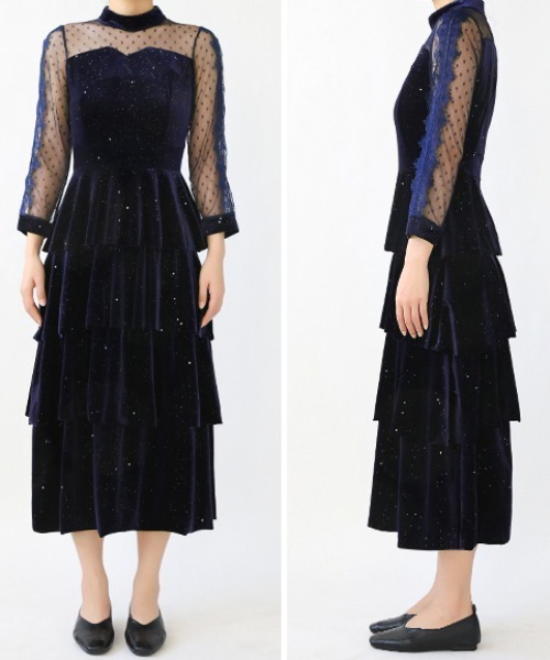 セール】煌めくラメとベロアのグロウドレス ベロアワンピース ラメ
