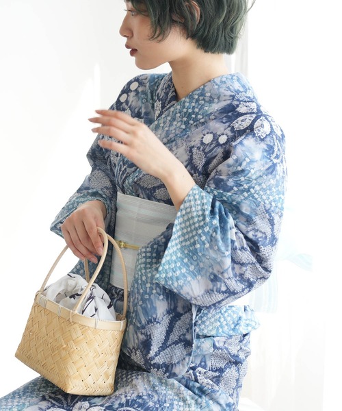 有松絞り浴衣3点セット utatane 水色に漂う花
