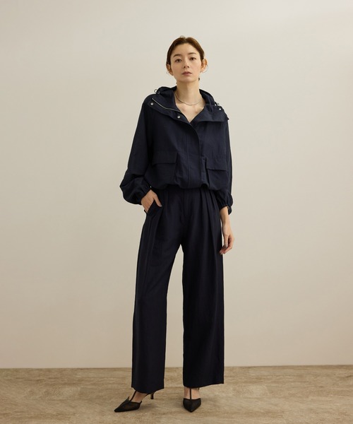 ROPE'(ロペ)の「ビスコースリネン ライトマウンテンパーカー【一部セットアップ対応】/洗える(ブルゾン・レディース・ネイビー/オフホワイト・36/38)」の6枚目の写真