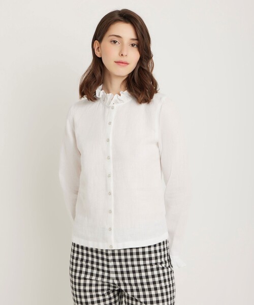 agnes b.（アニエスベー）の「フリル リネン 長袖 カーディガンブラウス（シャツ/ブラウス・レディース・ホワイト・38/36）」の8枚目の写真
