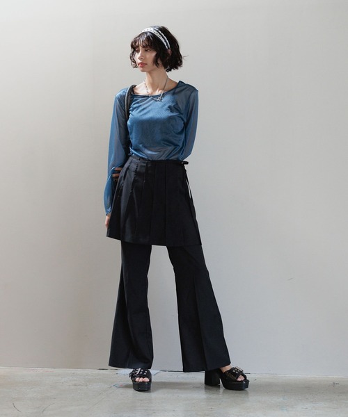 PAGEBOY（ページボーイ）の「フレアスラックスパンツ（スラックス・レディース・ブラック/グレー・FREE）」の9枚目の写真