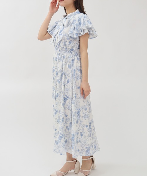 ASTORIA ODIER（アストリアオディール）の「花柄リボンタイワンピース（ワンピース・レディース・ブルー/ライトグレー・SMALL/MEDIUM）」の3枚目の写真