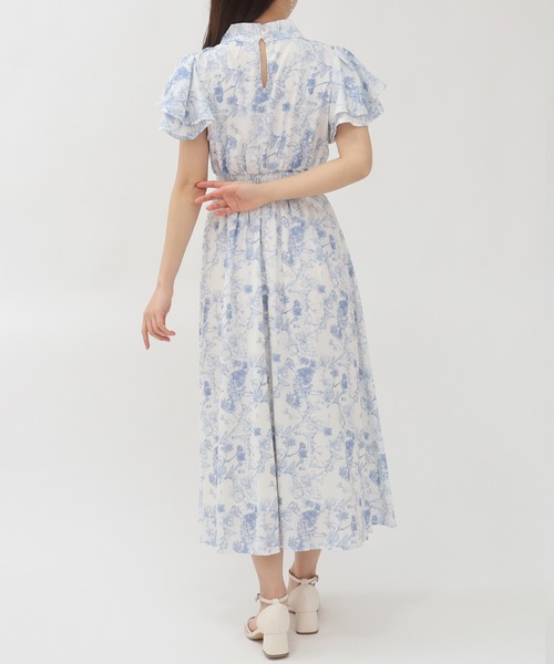 ASTORIA ODIER（アストリアオディール）の「花柄リボンタイワンピース（ワンピース・レディース・ブルー/ライトグレー・SMALL/MEDIUM）」の4枚目の写真