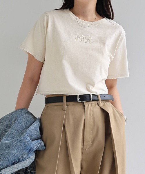 ideaswam tシャツ　貴重　ベージュ セール】ヴィンテージ加工ロゴミニTシャツ（Tシャツ/カットソー