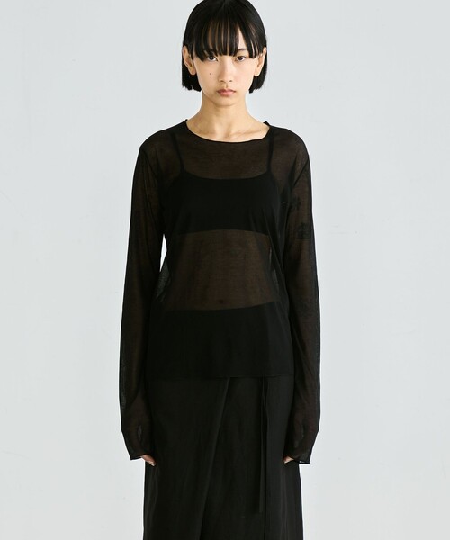 EDITION（エディション）の「シアーフライス ロングスリーブトップス（Tシャツ/カットソー・レディース・ホワイト/ブラック・FREE）」の11枚目の写真