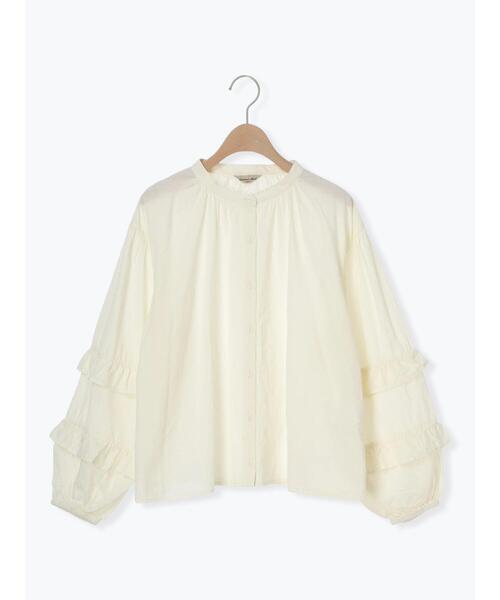 Samansa Mos2(サマンサ モスモス)の「袖フリルスタンドネックブラウス(シャツ/ブラウス・レディース・キナリ/オフホワイト/ブラック・F)」の4枚目の写真