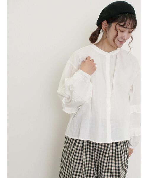 Samansa Mos2(サマンサ モスモス)の「袖フリルスタンドネックブラウス(シャツ/ブラウス・レディース・キナリ/オフホワイト/ブラック・F)」の11枚目の写真