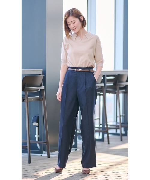 AOYAMA(アオヤマ)の「【接触冷感・UVカット】自宅で洗える!きれいめニットポロ/ベージュ/半袖|通勤&オフィス&入卒&セレモニー&オケージョン|(Tシャツ/カットソー・レディース・ライトベージュ・S/M/L/LL)」の6枚目の写真