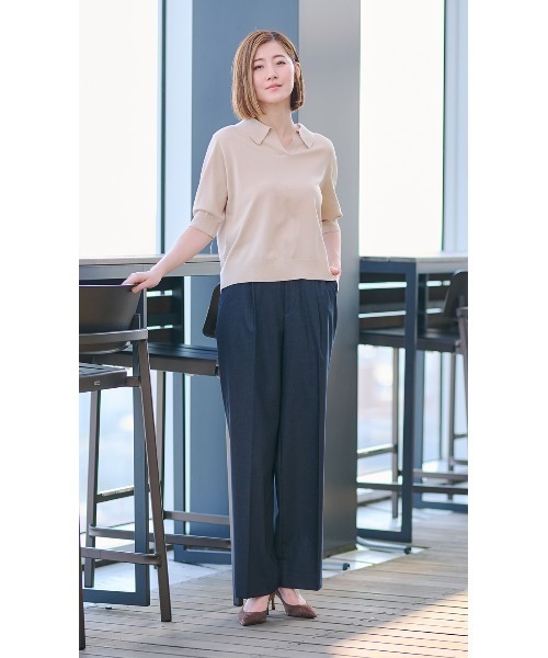 AOYAMA(アオヤマ)の「【接触冷感・UVカット】自宅で洗える!きれいめニットポロ/ベージュ/半袖|通勤&オフィス&入卒&セレモニー&オケージョン|(Tシャツ/カットソー・レディース・ライトベージュ・S/M/L/LL)」の7枚目の写真