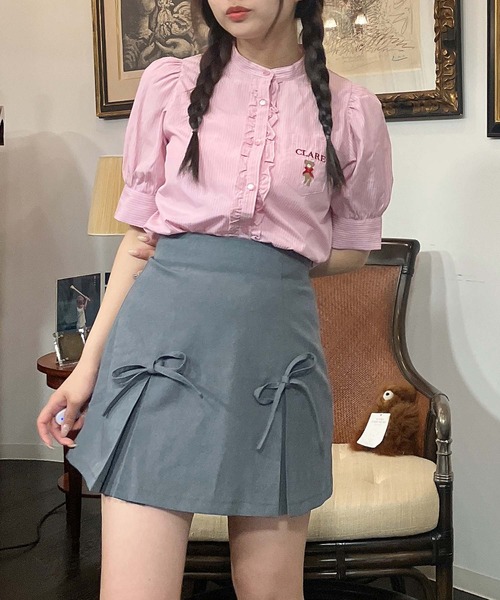 AS KNOW AS plus（アズノゥアズプラス）の「●アニマル刺繍 5分袖パフスリーブブラウス（ネコ、クマ）（シャツ/ブラウス・レディース・サックスブルー系/オフホワイト/ピンク系・FREE）」の5枚目の写真