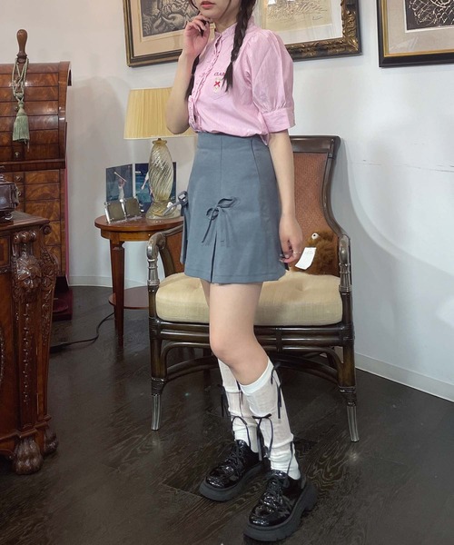 AS KNOW AS plus（アズノゥアズプラス）の「●アニマル刺繍 5分袖パフスリーブブラウス（ネコ、クマ）（シャツ/ブラウス・レディース・サックスブルー系/オフホワイト/ピンク系・FREE）」の7枚目の写真