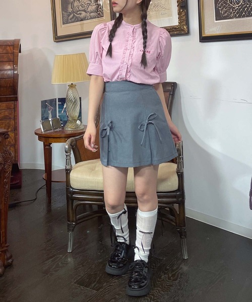 AS KNOW AS plus（アズノゥアズプラス）の「●アニマル刺繍 5分袖パフスリーブブラウス（ネコ、クマ）（シャツ/ブラウス・レディース・サックスブルー系/オフホワイト/ピンク系・FREE）」の8枚目の写真