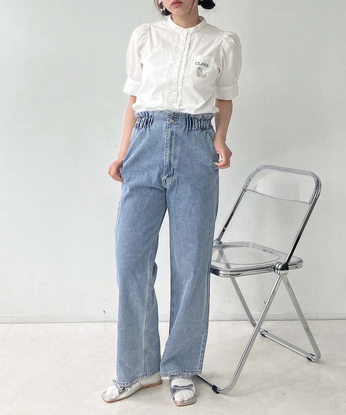 AS KNOW AS plus（アズノゥアズプラス）の「●アニマル刺繍 5分袖パフスリーブブラウス（ネコ、クマ）（シャツ/ブラウス・レディース・サックスブルー系/オフホワイト/ピンク系・FREE）」の11枚目の写真