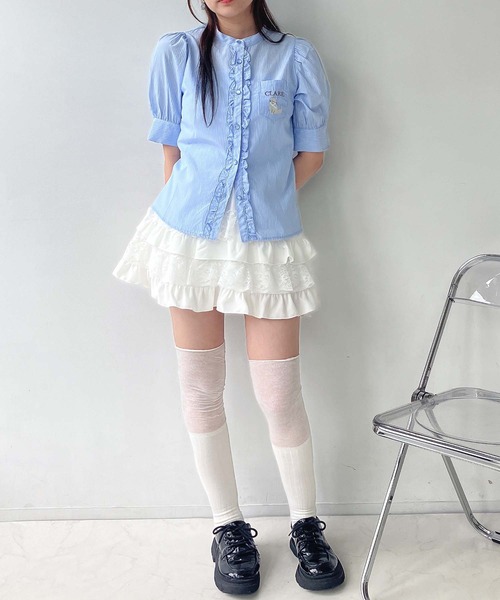 AS KNOW AS plus（アズノゥアズプラス）の「●アニマル刺繍 5分袖パフスリーブブラウス（ネコ、クマ）（シャツ/ブラウス・レディース・サックスブルー系/オフホワイト/ピンク系・FREE）」の17枚目の写真