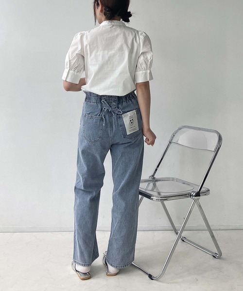 AS KNOW AS plus（アズノゥアズプラス）の「●アニマル刺繍 5分袖パフスリーブブラウス（ネコ、クマ）（シャツ/ブラウス・レディース・サックスブルー系/オフホワイト/ピンク系・FREE）」の13枚目の写真