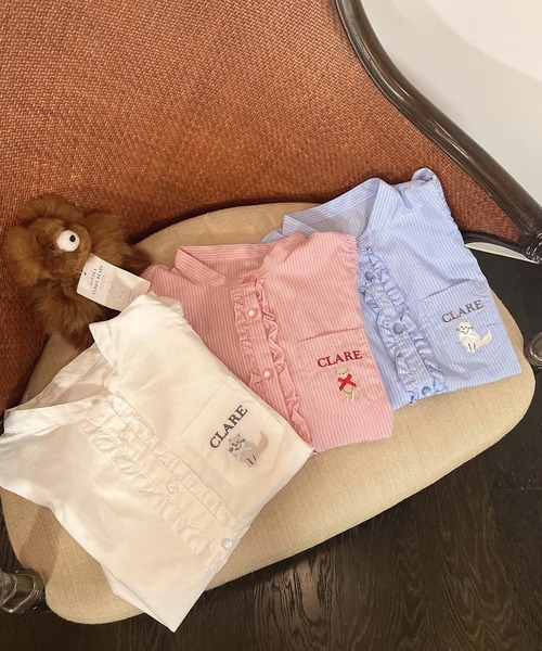 AS KNOW AS plus（アズノゥアズプラス）の「●アニマル刺繍 5分袖パフスリーブブラウス（ネコ、クマ）（シャツ/ブラウス・レディース・サックスブルー系/オフホワイト/ピンク系・FREE）」の18枚目の写真