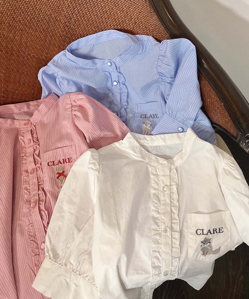 AS KNOW AS plus（アズノゥアズプラス）の「●アニマル刺繍 5分袖パフスリーブブラウス（ネコ、クマ）（シャツ/ブラウス・レディース・サックスブルー系/オフホワイト/ピンク系・FREE）」の22枚目の写真