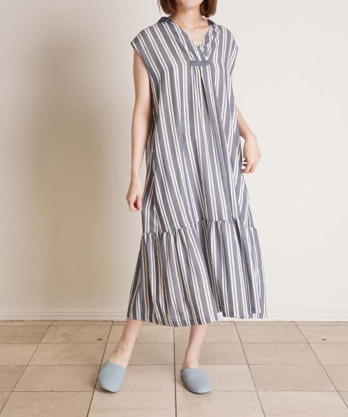 KID BLUE(キッドブルー)の「キッドブルー -25シャンブレーデニム -フレンチスリーブワンピース -KOBR344 -kidblue(ワンピース・レディース・ネイビー/オフホワイト・M)」の1枚目の写真