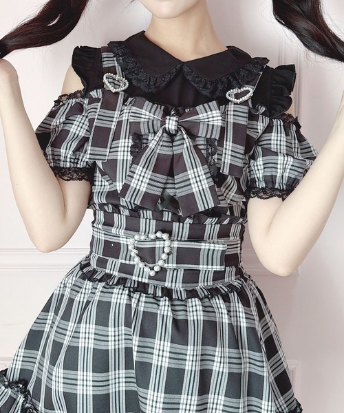 MA*RS（アメーバーマーズ）の「チェック肩あきサスペンダー付きブラウス（シャツ/ブラウス・レディース・ブラック/ピンク/ブルー系その他・FREE）」の4枚目の写真