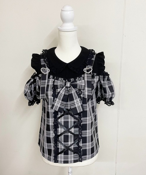 MA*RS（アメーバーマーズ）の「チェック肩あきサスペンダー付きブラウス（シャツ/ブラウス・レディース・ブラック/ピンク/ブルー系その他・FREE）」の21枚目の写真