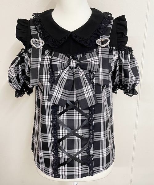 MA*RS（アメーバーマーズ）の「チェック肩あきサスペンダー付きブラウス（シャツ/ブラウス・レディース・ブラック/ピンク/ブルー系その他・FREE）」の22枚目の写真