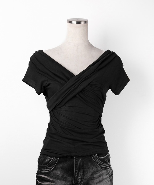 me+em select(ミームセレクト)の「【 2color 】オフショルドレープクロスギャザリングTシャツ /off shoulder draped cross gatherimg T-shirt(Tシャツ/カットソー・レディース・グレー/ブラック・FREE)」の20枚目の写真