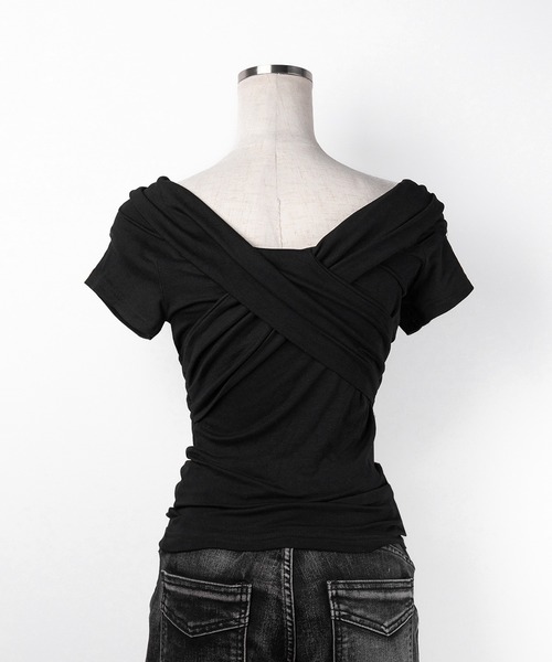 me+em select(ミームセレクト)の「【 2color 】オフショルドレープクロスギャザリングTシャツ /off shoulder draped cross gatherimg T-shirt(Tシャツ/カットソー・レディース・グレー/ブラック・FREE)」の21枚目の写真
