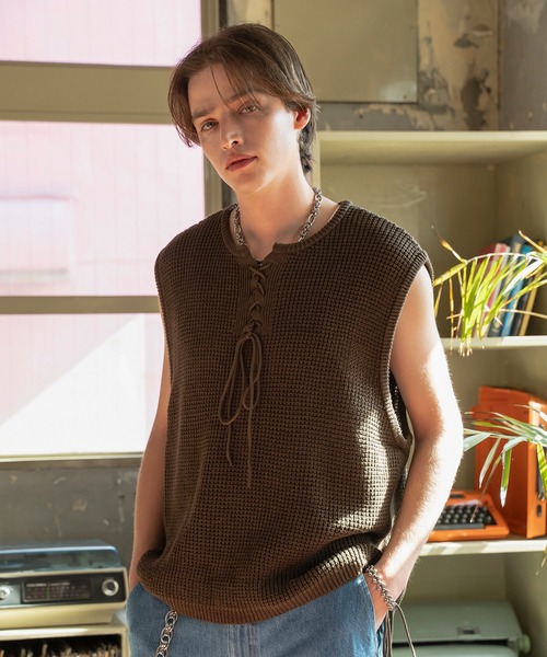 Forte（フォルテ）（フォルテ）の「West Side Modern Summer Mesh Vest/ウエストサイドモダンサマーメッシュベスト/ローゲージ/洗える（タンクトップ・メンズ・ブラウン/ブラック・LARGE/MEDIUM）」の2枚目の写真