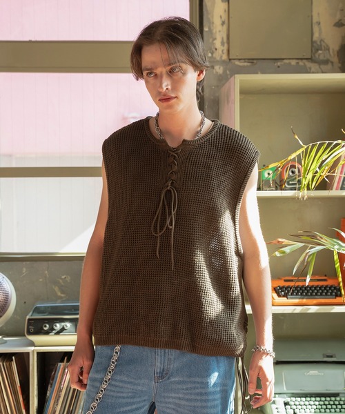 Forte（フォルテ）（フォルテ）の「West Side Modern Summer Mesh Vest/ウエストサイドモダンサマーメッシュベスト/ローゲージ/洗える（タンクトップ・メンズ・ブラウン/ブラック・LARGE/MEDIUM）」の8枚目の写真