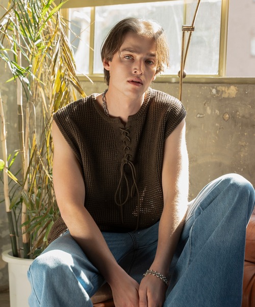 Forte（フォルテ）（フォルテ）の「West Side Modern Summer Mesh Vest/ウエストサイドモダンサマーメッシュベスト/ローゲージ/洗える（タンクトップ・メンズ・ブラウン/ブラック・LARGE/MEDIUM）」の21枚目の写真