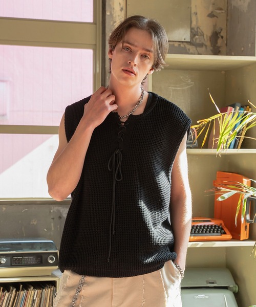 Forte（フォルテ）（フォルテ）の「West Side Modern Summer Mesh Vest/ウエストサイドモダンサマーメッシュベスト/ローゲージ/洗える（タンクトップ・メンズ・ブラウン/ブラック・LARGE/MEDIUM）」の4枚目の写真