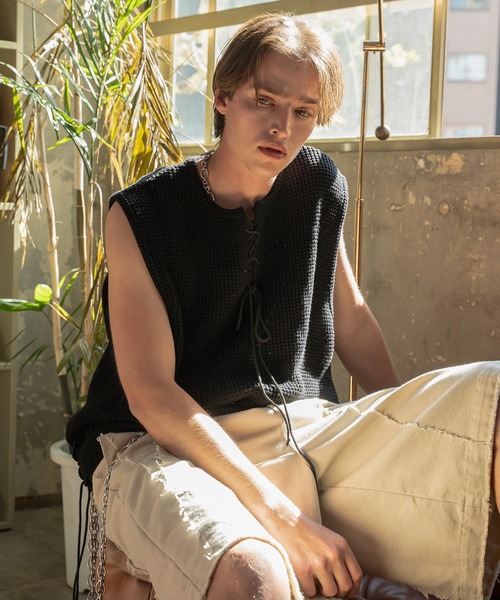 Forte（フォルテ）（フォルテ）の「West Side Modern Summer Mesh Vest/ウエストサイドモダンサマーメッシュベスト/ローゲージ/洗える（タンクトップ・メンズ・ブラウン/ブラック・LARGE/MEDIUM）」の6枚目の写真
