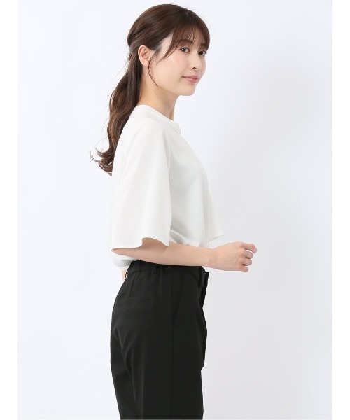 m.f.editorial(エムエフエディトリアル)の「【ストレッチ】m.f.エディトリアル レディース 金具付き ボウタイ風 半袖 プルオーバー ブラウス(シャツ/ブラウス・レディース・ホワイト/ネイビー/ブルー・MEDIUM/LARGE)」の15枚目の写真